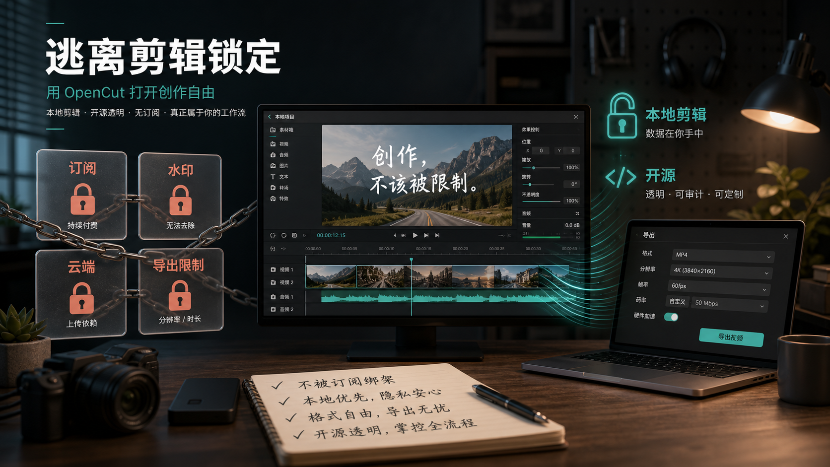 OpenCut：剪视频别被锁住