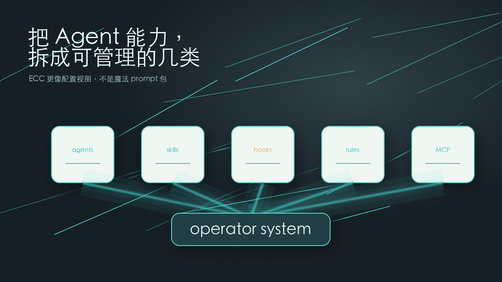 ECC 把 agents、skills、hooks、rules 和 MCP 放进同一套配置视图里